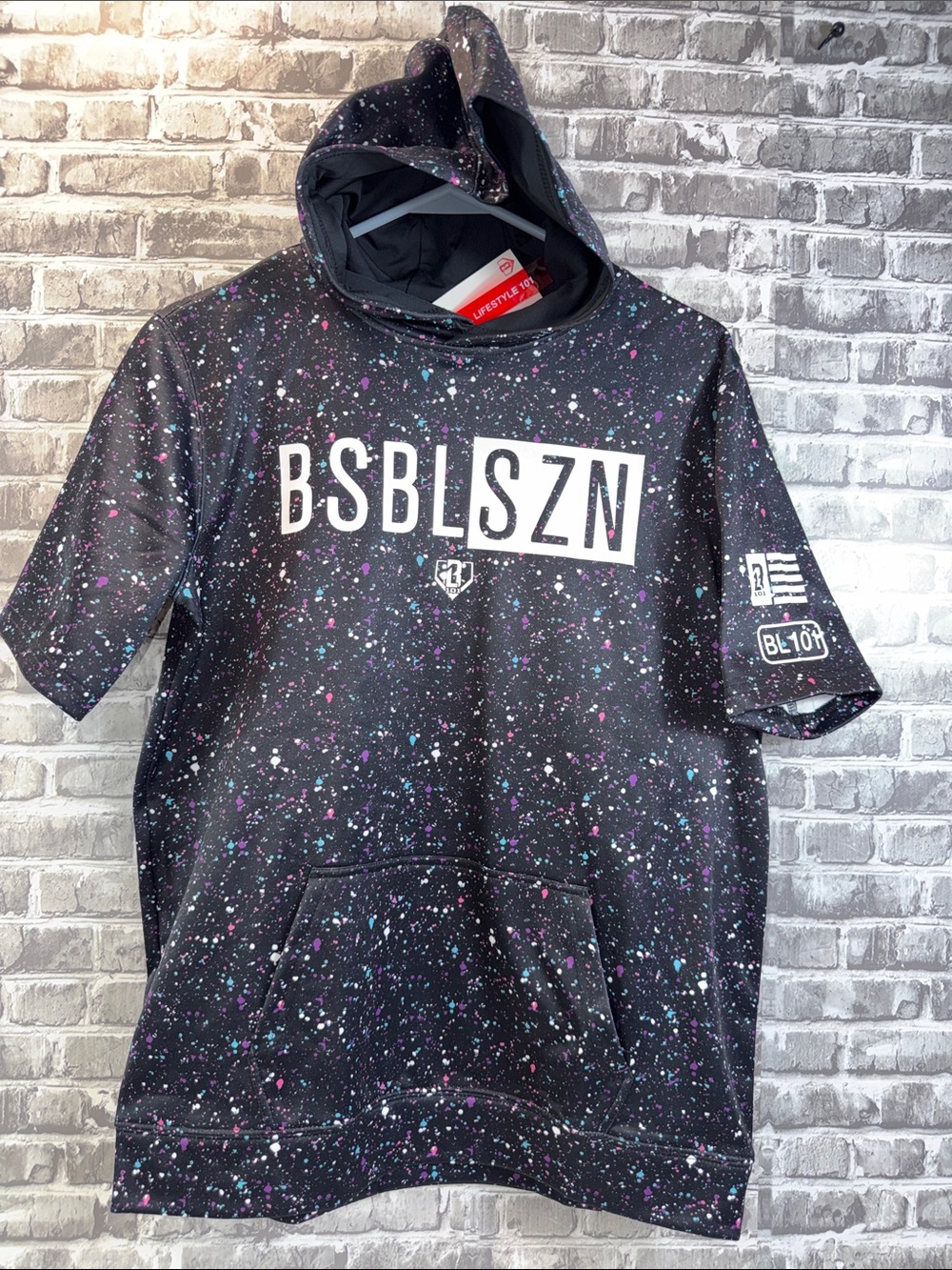 NWT BSBLSZN Kids Black Speckled Short-Sleeve Hoodie
